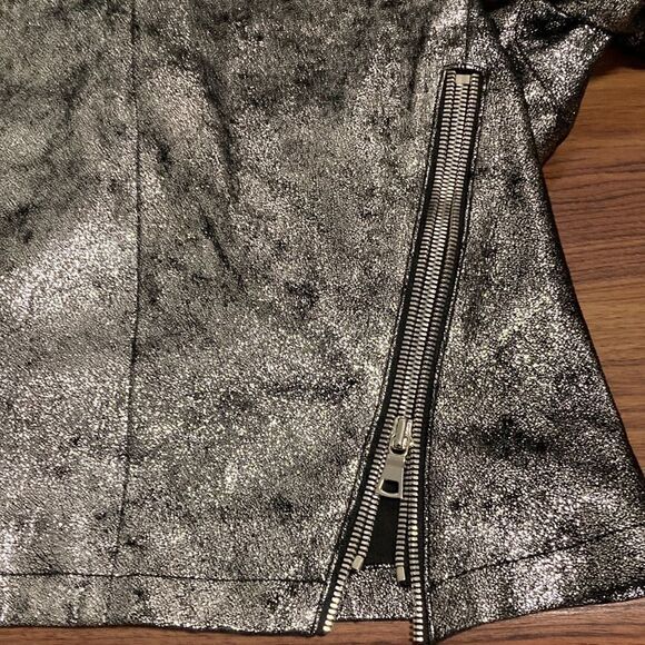 RTA Calfskin Silver Metallic Leather Mini Dress with Exposed Zippers. Size 0. - Picture 10 of 11